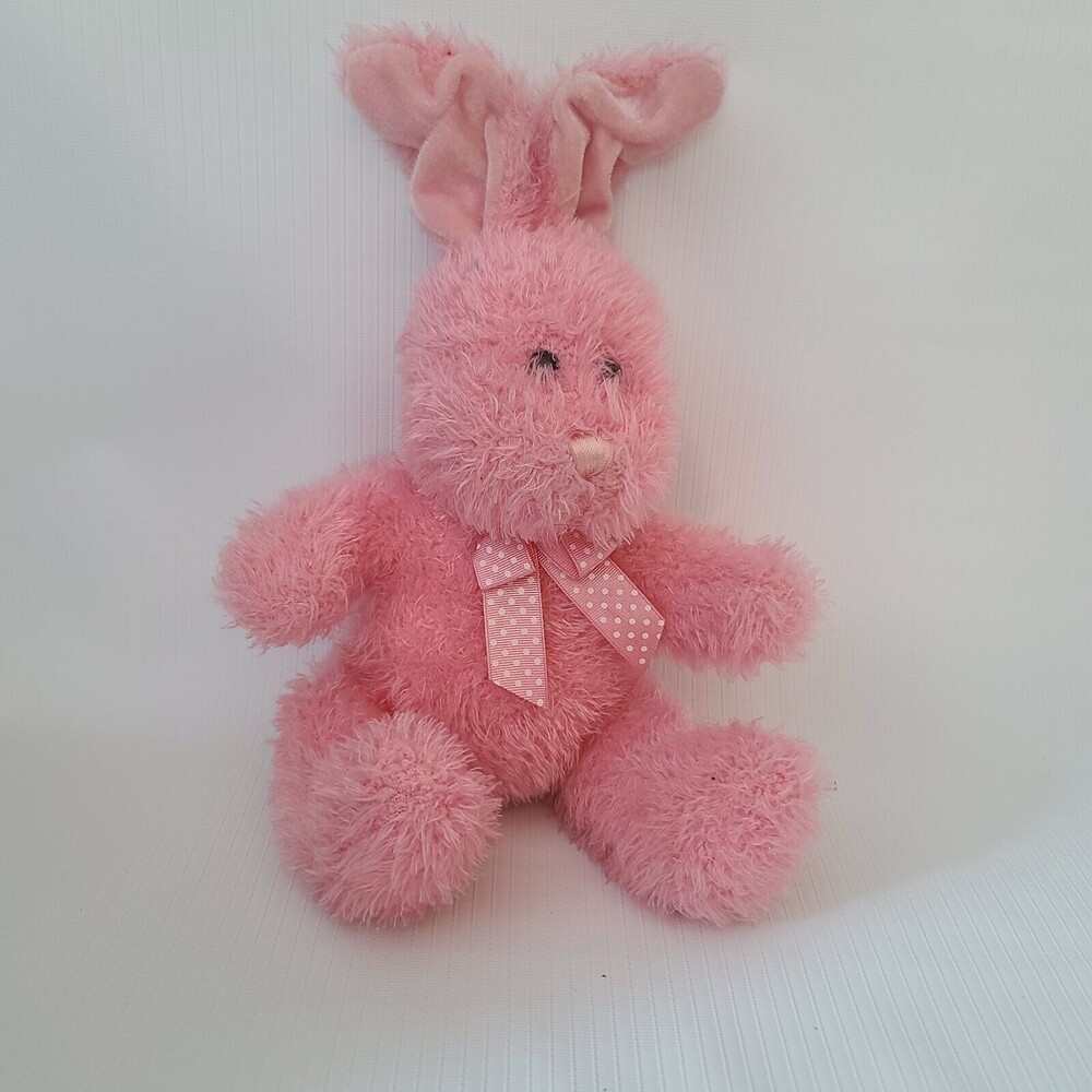 Goffa Pink Bunny Rabbit Plush 10” Stuffed Animal Easter Toy Dotted Bow